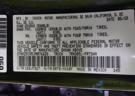 2018 Toyota Tacoma Trd Sport из США, поврежденный, VIN 3TMAZ5CN5JM076228